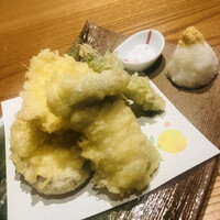 のどぐろ専門店 赤坂 かなめ - 真鯛とサツマイモ、エリンギ、スナップエンドウです