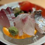 託正 - 刺身3種　カンパチ、鯛、タチウオ