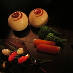 招福樓 - カラスミ、菜の花、鴨の漬け焼き、黒豆、なまこ酢