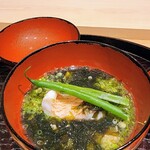 日本料理 研野 - お椀は蒸した甘鯛、蛤、明石の新海苔