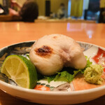 日本料理 たかむら - ② 先付2（御年玉1）：秋田産虎河豚白子焼き
