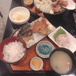 JAPANESE RESTAURANT 食楽 たざわこ - ネギトロ定食、サブはアジフライとサバの塩焼き