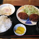 Hanaya - 自家製メンチカツ定食　850円　ご飯大盛　150円