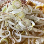 ラーメン もっけだの - 『赤唐味噌中華+食べるラー油』のヤサイ、ネギ