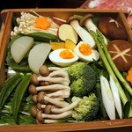 ステーキハウス 村岡 - 蒸篭（せいろ）むしの野菜です。
      堺地場朝採れ野菜と旬野菜１２～１４種類です。