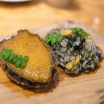 やまぐち - アワビのステーキ、出雲産の海苔を使ったリゾット。海苔の香りがとても芳醇。