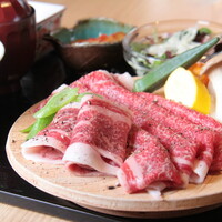 無限亭。和牛前バラ焼きしゃぶランチ ～おろしポン酢で～