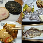 日本料理　百屋 - 鮑肝真丈蒸・蟹蒲鉾・伊達巻・鶉の玉子燻製・クリームチーズ味噌漬け・大根と柿のなます　胡麻ダレ掛け