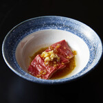 近江牛ハツ玉ねぎソース和え