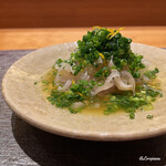 丸新 - 本九絵の腹身の湯霜の柑橘ポン酢