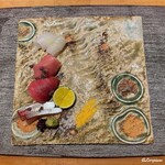 丸新 - 縞鯵､本鮪 赤身､トロ､煽り烏賊の造り