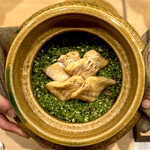 鎌倉 北じま - ひらめとセリと梅と生姜炊き込みご飯