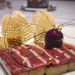 ASAHINA Gastronome - ワインのペアリングはヴィニョブル デュ レヴールのサンギリエです。（写真撮り忘れ）トロリと感じるクセが強くないオレンジワイン。桃の香りがするように感じました。