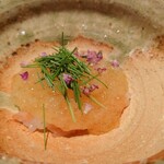 鈴田式 - 北海道の牡丹海老 蕪の摺り流しと柑橘のジュレを合わせて