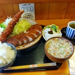 とんかつ桂 - 上ロース+エビフライ全景