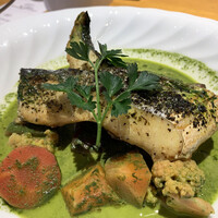 欲張りバル CANTINA - 本日の魚料理 「鰆と三浦野菜のほうれん草ポタージュ仕立て」