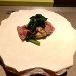 エクアトゥール - 牡蠣のポワレ 黒毛和牛座布団