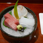 銀座 しのはら - お造り
      ・アオリイカ・鮪・鮃昆布締め