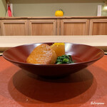 御料理 寺沢 - 焼寒鰤と大根と菊菜の炊合せ