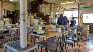 Maruya Shokudo - The interior has a Showa-era vibe, with used dishes left on the table.