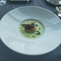 鉄板焼き 銀座 ポルトファーロ 本店 - ホタテの冷たいグリーンピースのスープ