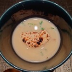 伯雲 - 河豚の白子の炭火焼と秋田白神山地の芹の白味噌仕立