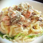 水呑カフェボヌー - 今日のパスタ（キノコとサーモンのチーズクリーム）