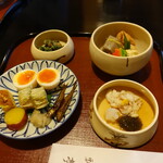 瓢亭 - 青菜の和え物、煮物、酢の物