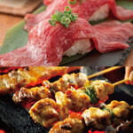 [12:00-16:00 lunch only] 1 drink included! Meat Sushi or Yakitori (grilled chicken skewers) course [1500 yen]