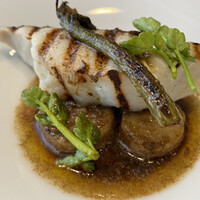 アーティショー - ヒラスズキのグリル、肝とアンチョビのソース、ウドのソテー、焦がしバターホース