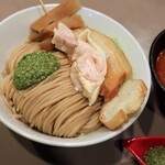 つけ麺 五ノ神製作所 - 特製海老トマトつけ麺 麺大盛＋バジルソース