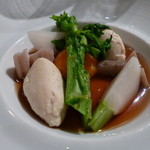 レストランひらまつ - 鶏ムースに菜の花・蕪・ごぼう・人参・蓮根など・・・