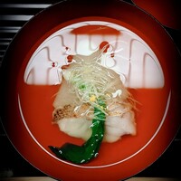 宮坂 - 煮物椀　ぐじに聖護院大根・うぐいす菜に白髪葱