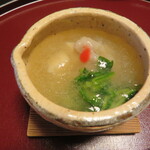 まとの - 蒸し物　帆立の蓮蒸しと水菜　聖護院蕪のみぞれ和え