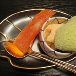 まとの - 水物　青紫蘇と酒粕のアイスクリーム　グレープフルーツのゼリー寄せ