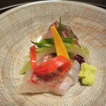 お造り　明石の天然鯛　鰆の焼き霜　