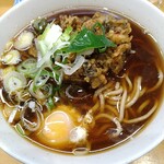 一〇そば - 鶏とからし高菜の天ぷら、生たまご