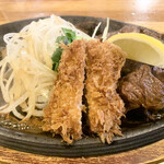 キッチンTiKi - Bランチ 牛肉焼肉とヒレカツ1050円税込
