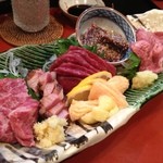 新和食 きくい - 生馬刺し盛り合わせ。希少部位も入ってます。超絶品。