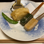 梅の花 - 生麩田楽　湯葉揚げ