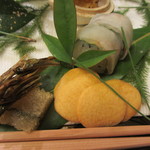 祇園 末友 - かぶら寿司、クワイ煎餅、たつくり、子持ち昆布アップ