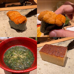 鮨 さいとう - ウニ、海苔汁、厚焼き卵