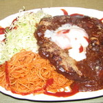 千石 - ジャンボハンバーグ2人盛り　宴会で特別に作ってくれた。ホントは裏メニューだそうです、笑うしかない　