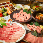 Kurogewagyuu Yakiniku Shichikou San - 希少部位のリブロースまたはサーロイン！和牛霜降り盛り合わせや厚切り特上タン塩『極上コース』全10品