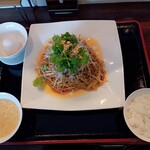 龍潭酒家 - 汁なし担々麺（大盛，スープ，ライス付き）