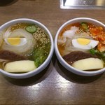 さんか亭 - 【2012年12月】ハーフ冷麺（左：辛味なし、右：通常）