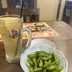 極楽湯 - 最強レモンハイボール490円　枝豆199円