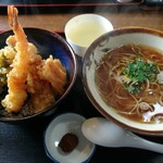 正香 - 平日限定ランチ、天丼＋かけ(小)