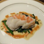 Houmitei - 青森県産真鯛と車海老のシャンパン蒸し2種のソースとご一緒に