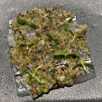 abysse - サヨリ　アサツキと行者ニンニクで合わせ